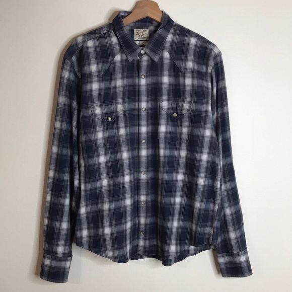 Lucky brand sportswear mens western snap button plaid long sleeve shirt size L - Picture 1 of 12